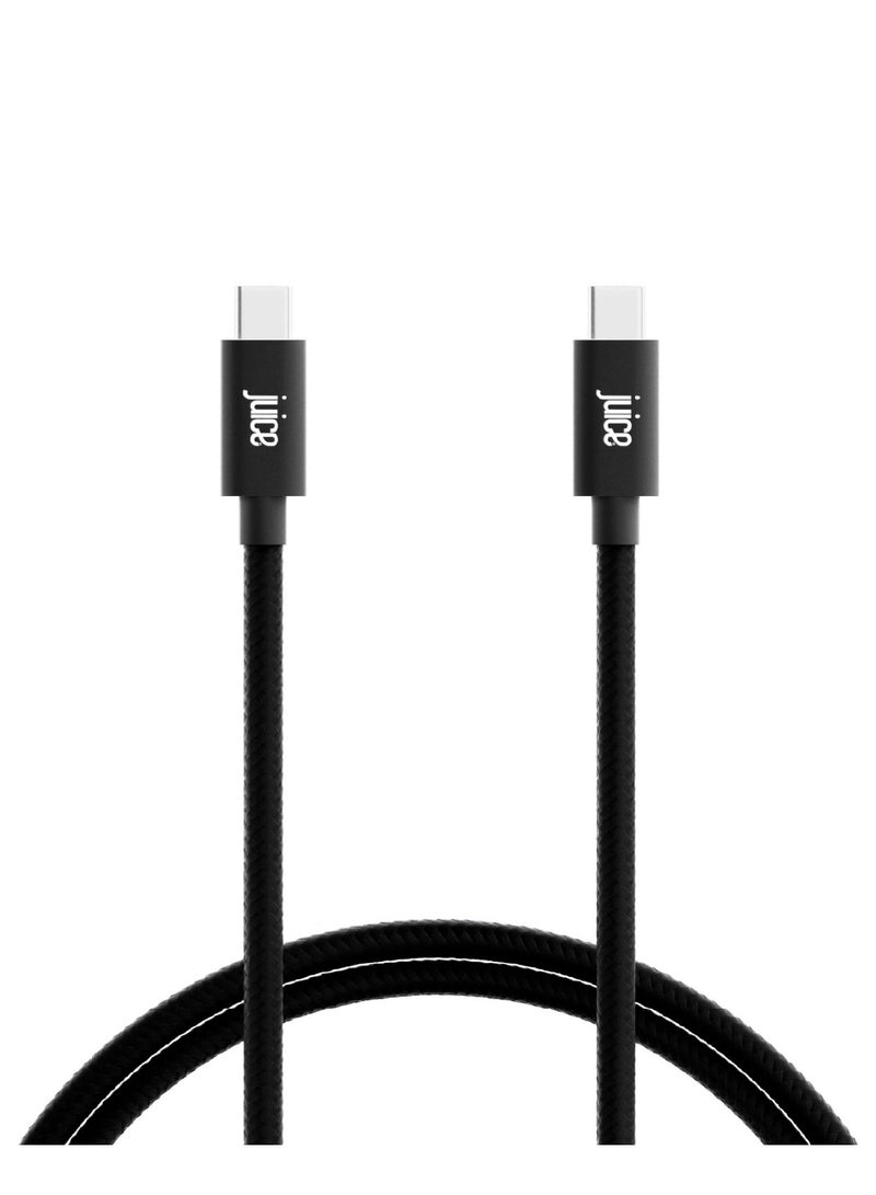 جوس كابل JUICE USB-C إلى USB-C، يدعم الشحن السريع ونقل البيانات، مزود بموصلات قابلة للعكس، مصنوع من مادة TPE، متوافق مع iPhone 17 و16 و15، وiPad Pro، وأجهزة Samsung وGoogle والمزيد، مضفر لمتانة إضافية، بطول 2 متر، باللون الأسود. - Image 2